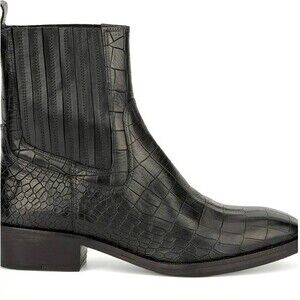 NEW Vintage Foundry Co. Main Croc Embossed Black Leather Ankle Boot Size 7.5
